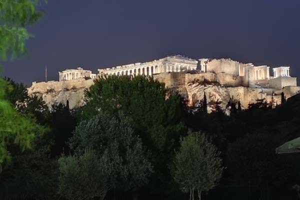 Athen Thiseio Illuminierte Akropolis
